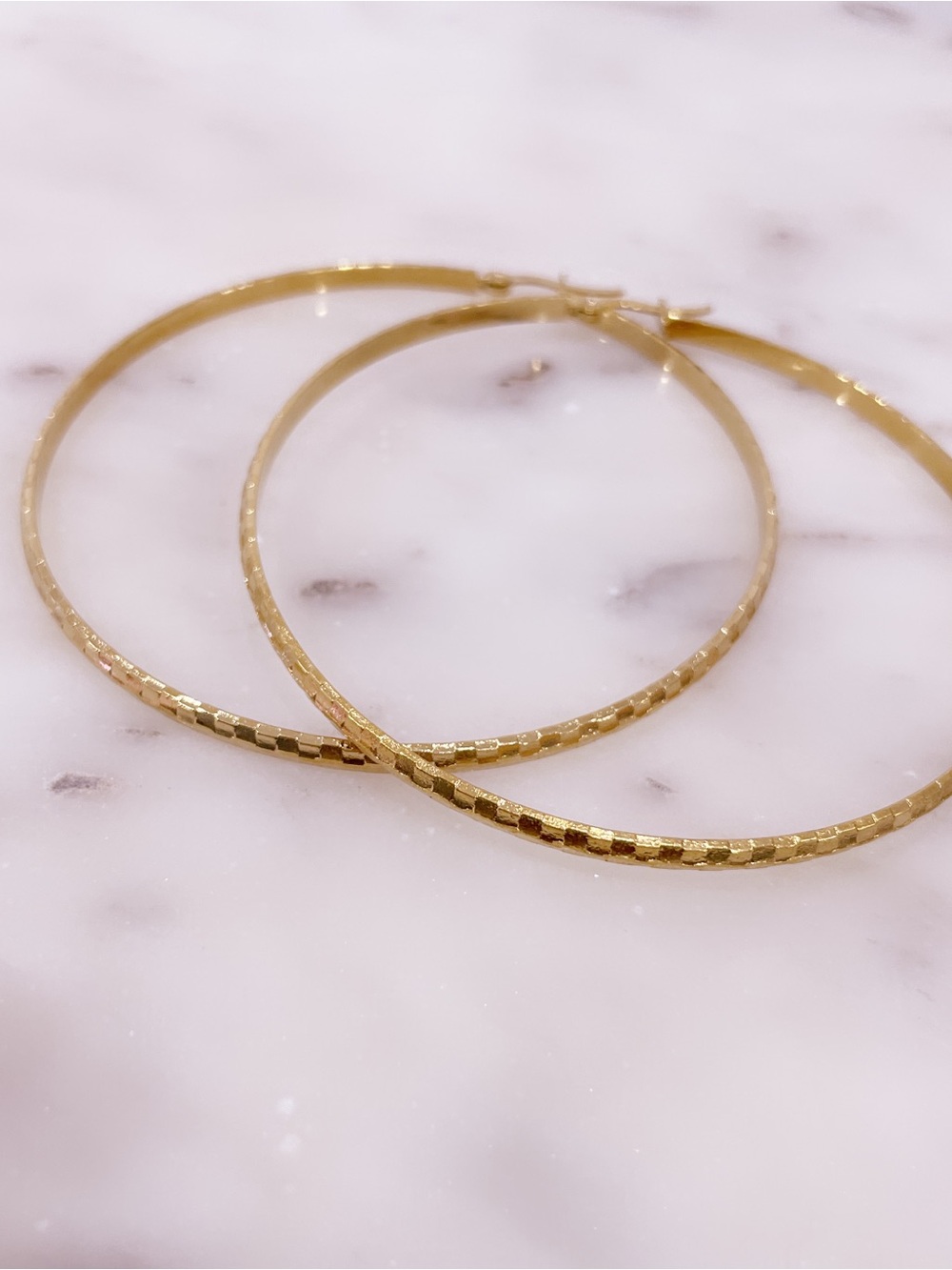 Gold Textured Hoop Earrings - Women Jewelry